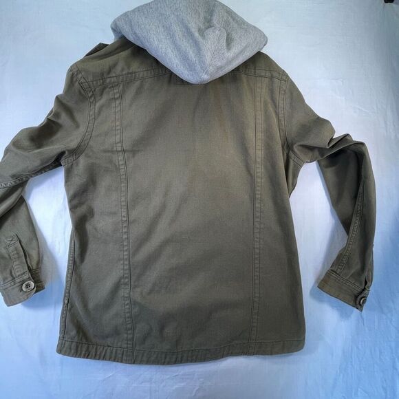 Lois Olive Green Gray Hooded Button Front Cotton Military Jean Jacket Size XL - Picture 8 of 10